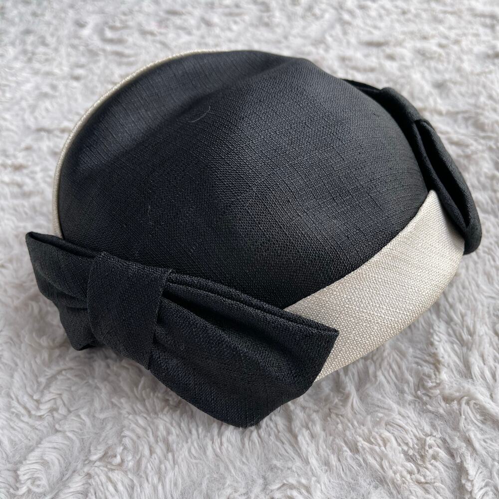 Vintage black fascinator hat bow black cream - Picture 2 of 10